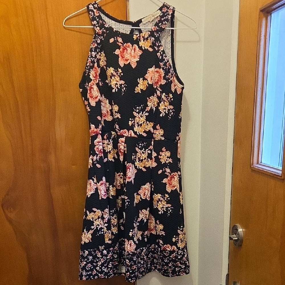 Floral Sleeveless Dress - Black and Pink